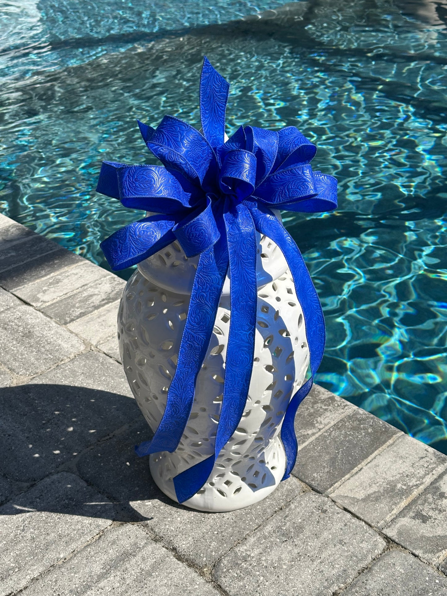 Royal Blue Hand-Tied Bow – Embossed Wired Ribbon for Wreaths, Gifts & Home Decor