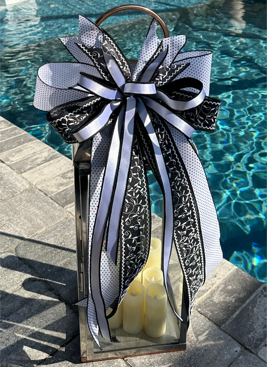 Black & White Hand-Tied Satin Bow – D. Stevens Wired Ribbon for Wreaths, Gifts & Home Decor