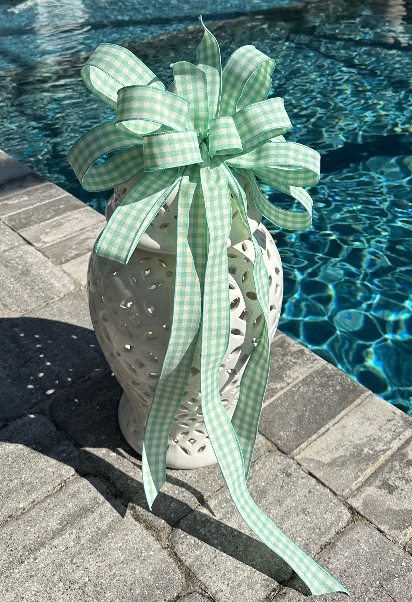 Mint Green Gingham Bow – Hand-Tied Wired Ribbon Bow for Wreaths, Gifts & Home Decor